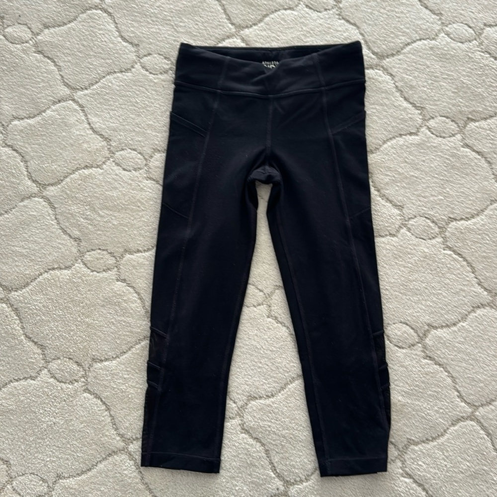 Athleta Girl black leggings w mesh design on side --Size M 8/10